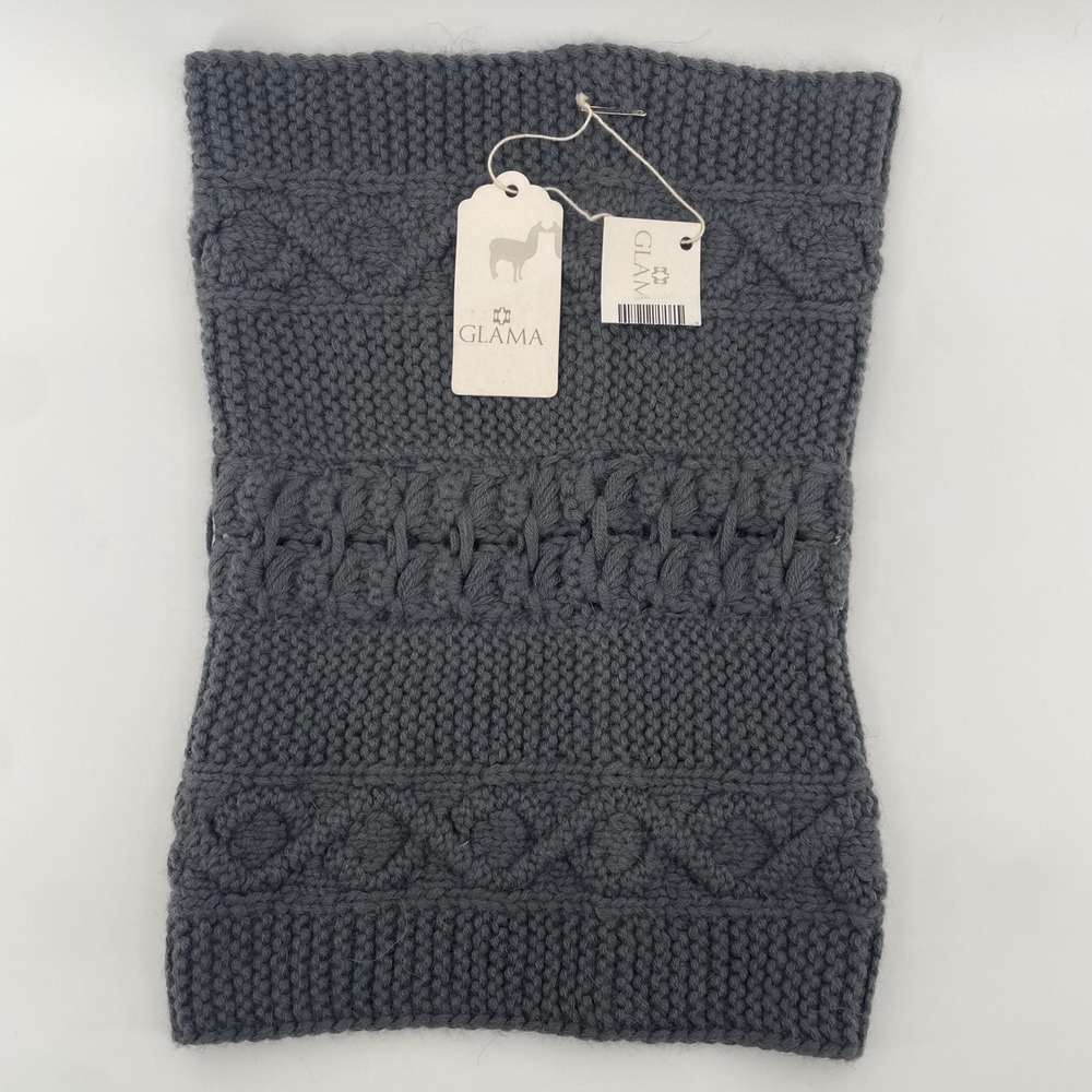 Glama Neck Warmer Unisex OS Charcoal Grey 100% Baby Llama Knit Cowl Scarf NWT